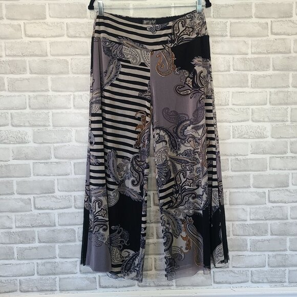 Petit Pois By Viviana G Black Paisley Abstract Pant Waist Stretch L Artsy Casual - Picture 1 of 9